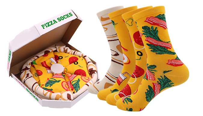 Pizza Lovers Gift Bundle - 4 Pairs of Socks in a Pizza Box & Blanket