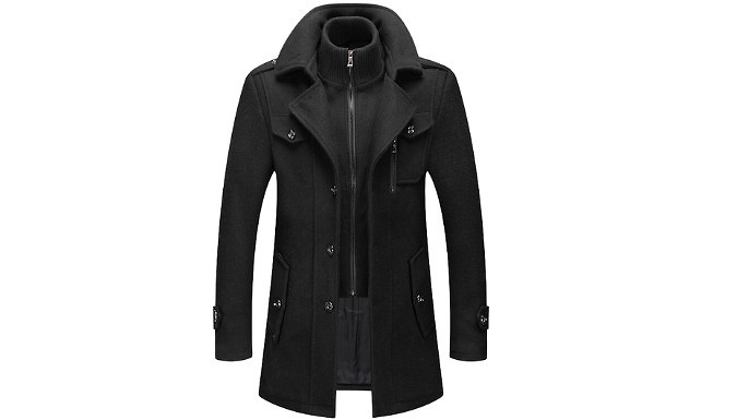 Smart Woollen Coat with Double Collar - 5 Colours, 7 Sizes