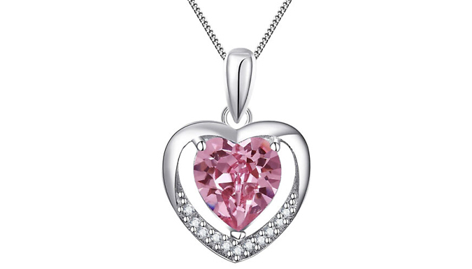 Pink Gemstone Heart Cut Created Diamond Pendant Necklace