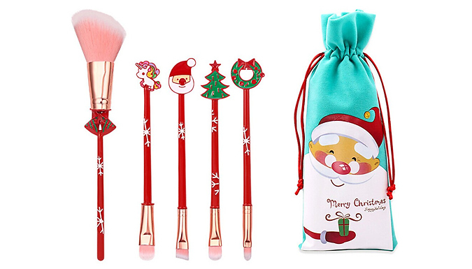 5-Piece Christmas Makeup Brush Gift Set With Bag - 2 Colours