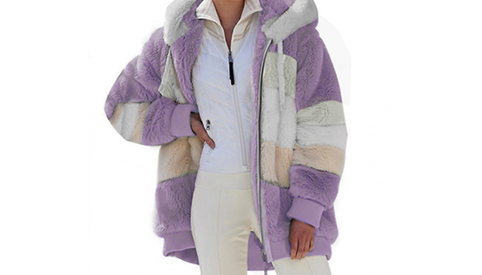 Fluffy Hooded Stripe Jacket - 7 Colours & 7 Sizes