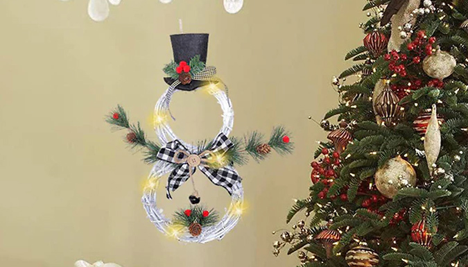Battery Powered Christmas Snowman Rattan Circle Lights - 2 Colours