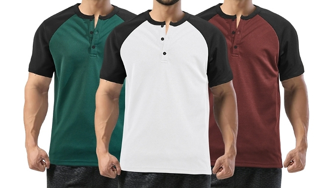 Men’s Colour-Blocked Button Front T-Shirt - 5 Colours, 6 Sizes!