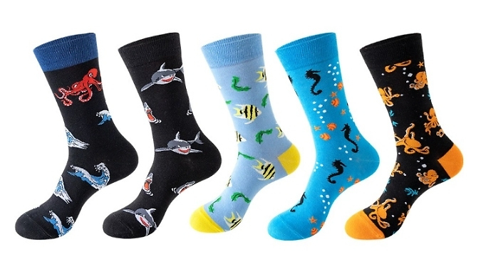 5 Pairs of Animal Print Socks - 6 Designs