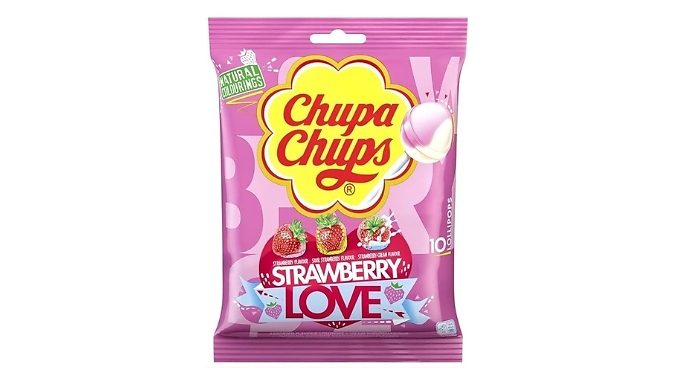 6-Pack Chupa Chups Strawberry Love Lolly Multi Bag - 60 Lollies. at Go Groopie