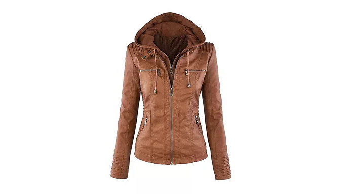 Faux Leather Hooded Jacket - 5 Colours & 6 Sizes