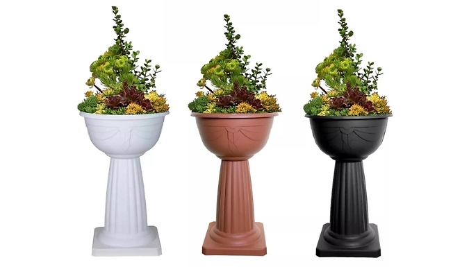 Decorative Fluted Pedestal-Style Planter - 3 Colours
