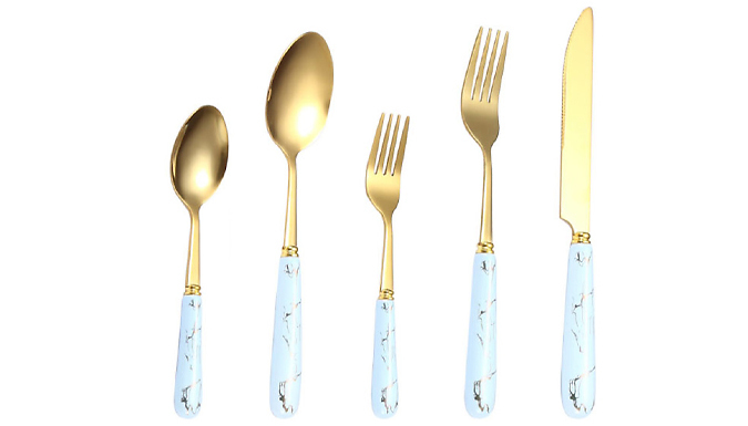 Marble Style 5-Piece Cutlery Set - 4 Colours