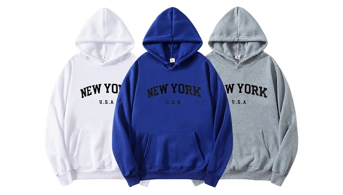 New York USA Letter Print Hoodie - 10 Colours & 6 Sizes