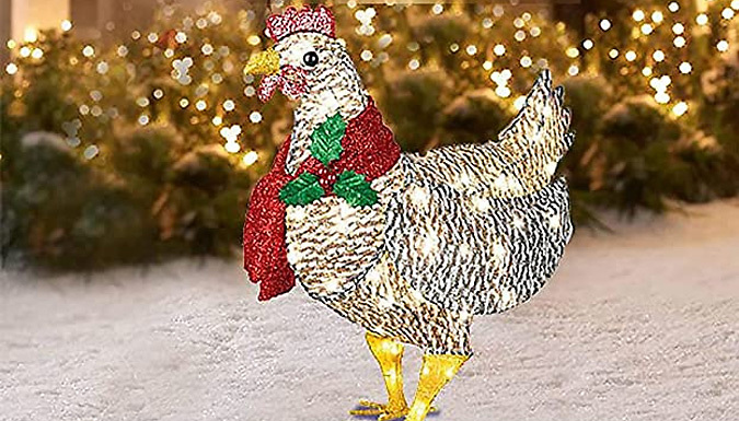 Christmas Light-Up Chicken with Scarf Decoration - 3 Sizes