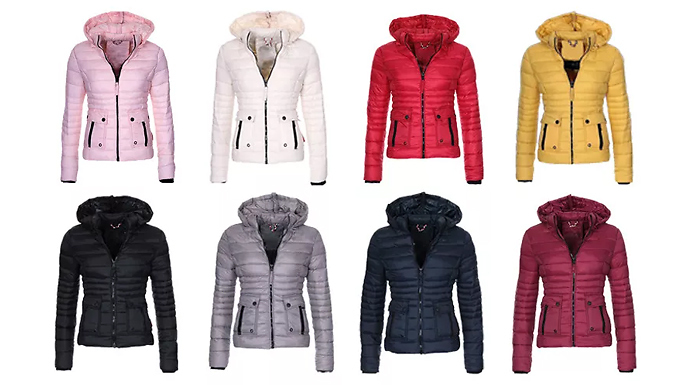Women's Slim Quilted Hooded Jacket - 8 Colours & 6 Sizes
