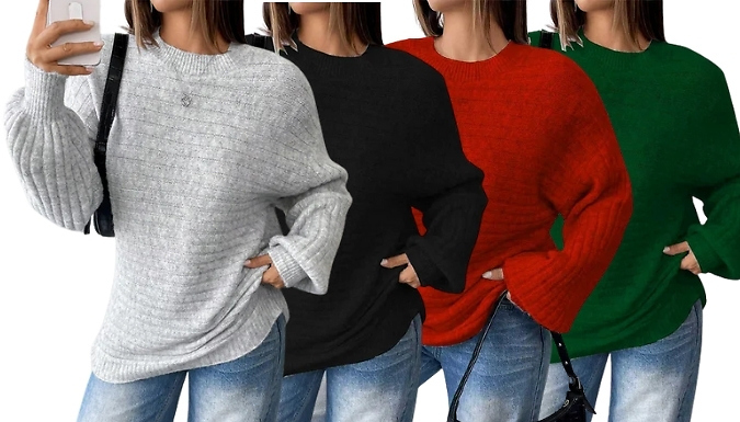 Women's Loose-Fit Ribbed Knit Sweater - 4 Colours, 4 Sizes!