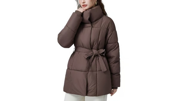Women's Mid-Length Quilted Coat with Belted Waist - 3 Colours, 4 Sizes!