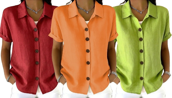 Women's Button-Up Short Sleeve Shirt - 9 Colours & 6 Sizes. at Go Groopie IE