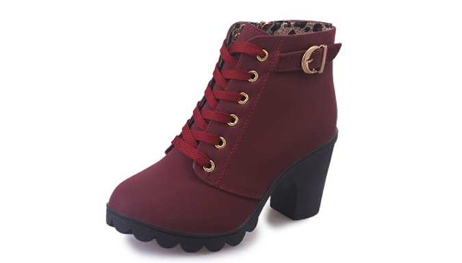 Heeled Lace-Up Ankle Boots - 2 Colours & 5 Sizes