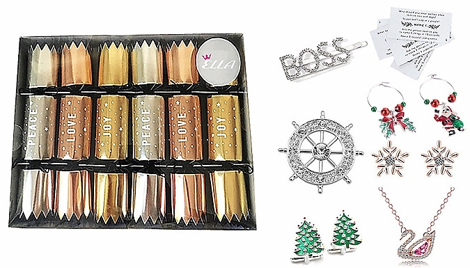 6 or 12-Pack Ella 8-Inch Luxury Christmas Crackers