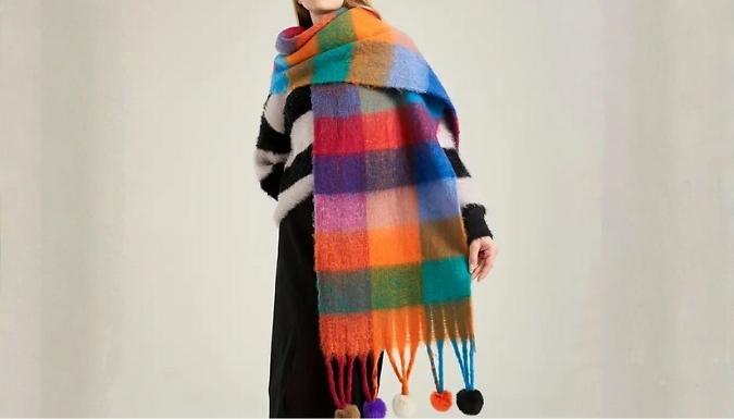 Colourful Plaid Chunky Pom Pom Scarf - 5 Designs!