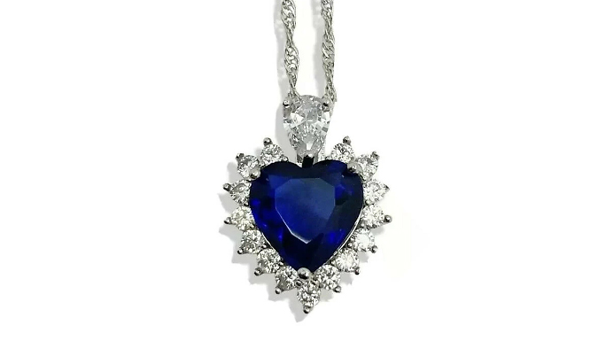 Heart-Cut Blue Gemstone & Created Diamond Necklace