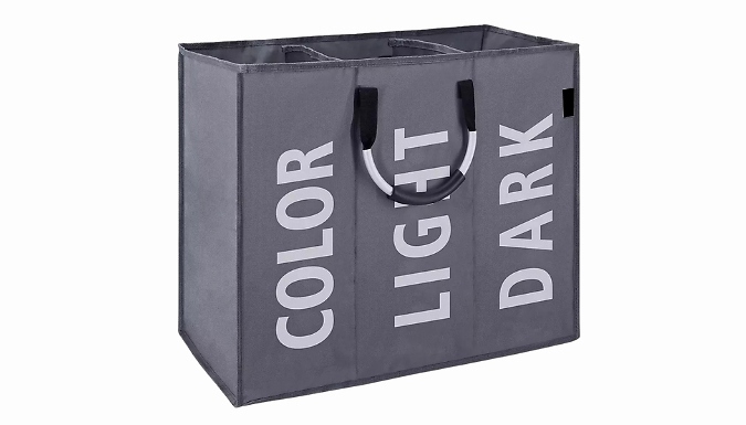 Triple Section Collapsible Laundry Basket - 3 Colours