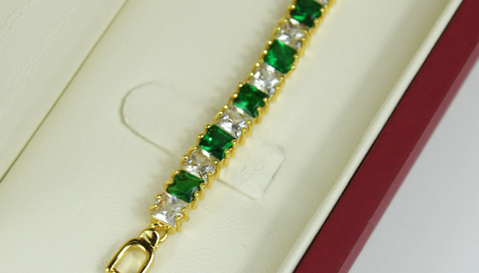 Green Simulated Emerald and Created Diamond Tennis Bracelet Deal Price £24.99