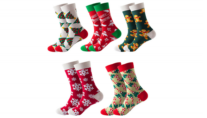 Pair of Christmas Print Cotton Long Socks - 5 Designs