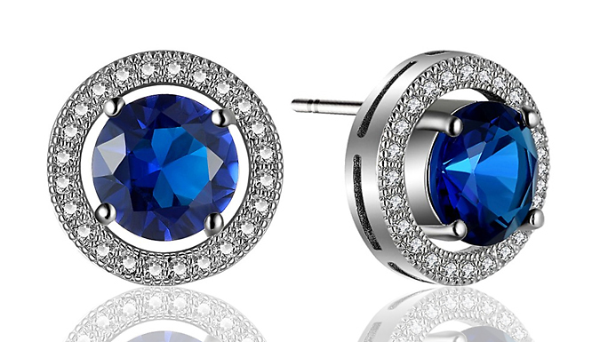 Blue Simulated Sapphire & Crystal Halo Earrings