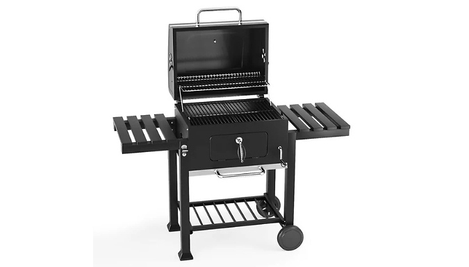 Outdoor Carbon Steel BBQ Cooker with Side Shelves