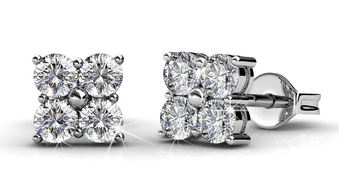 Sweet Square Stud Earrings Gift Set - Encrusted with Crystals From Swarovski!