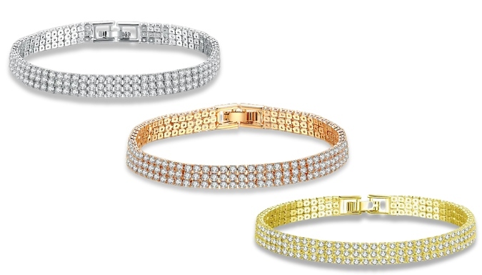 Three Row Pave Bracelet with Swarovski Crystals - 3 Colours, Optional Gift Box