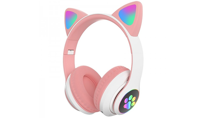 Glowing LED Cat Ear Wireless Headphones With Mic - 5 Colours