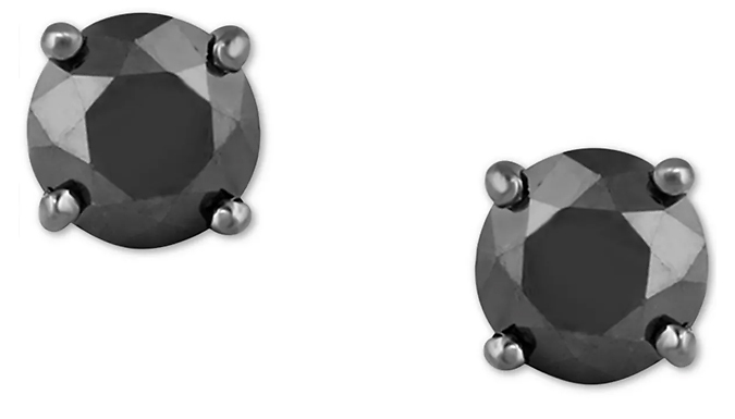 Black Simulated Onyx Round Cut Stud Earrings