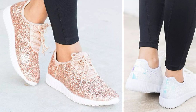 Rose Gold or White Sequin Glitter Lace Trainers - 5 Sizes