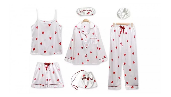 7-Piece Cute Matching Pyjama Set With Sleep Mask - 3 Colours & 3 Sizes from Go Groopie IE