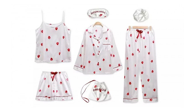 7-Piece Cute Matching Pyjama Set With Sleep Mask - 3 Colours & 3 Sizes at Go Groopie