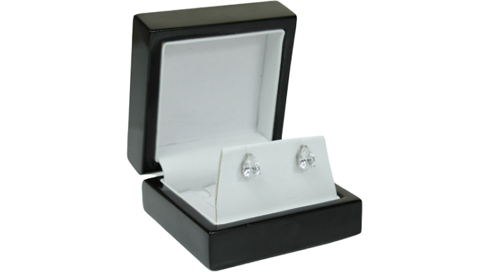 White Gold Finish Created Pear-Cut Diamond Stud Earrings