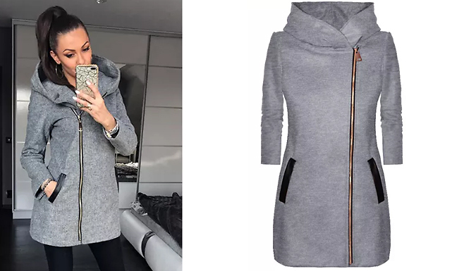 Casual Asymmetric-Zip Hooded Jacket - 3 Colours & 8 Sizes
