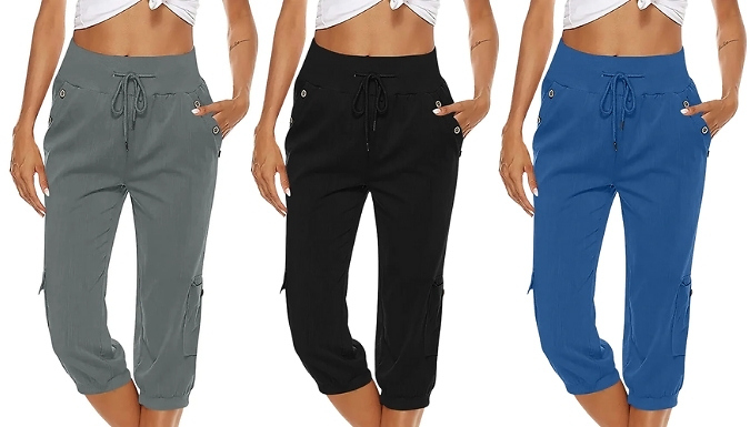 Women's Elastic Waist Capri Pants - 8 Sizes & 6 Colours. at Go Groopie IE