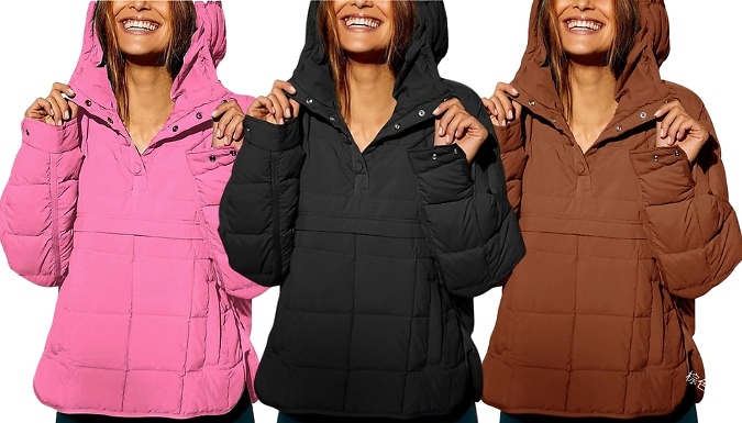 Women's Oversized Quilted Pullover Jacket - 11 Colours & 6 Sizes