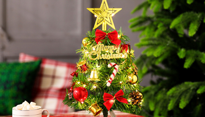 Light Up Mini Christmas Tree with Ornaments - 2 Colours