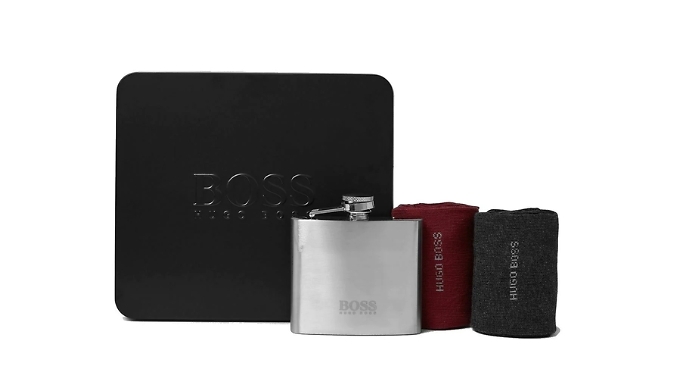 Hugo Boss Gift Set - 2 Pairs of Socks & Hip Flask