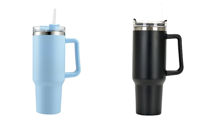 Stainless Steel 40oz Insulated Mug with Lid & Straw - 10 Colours
