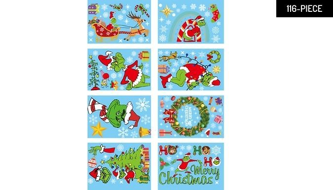 Christmas Themed Grinch Inspired Window Stickers - 116 or 154-Pieces