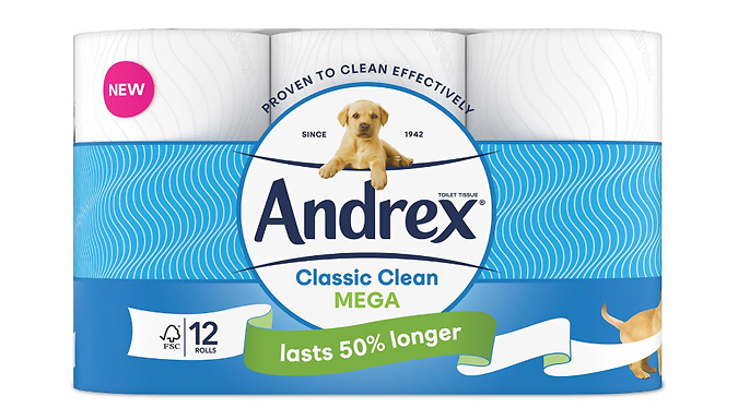 12 or 18 Andrex Classic Clean Mega Toilet Rolls
