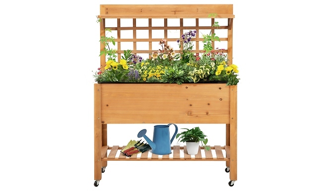 Outsunny Raised Wooden Planter with 2 Shelves