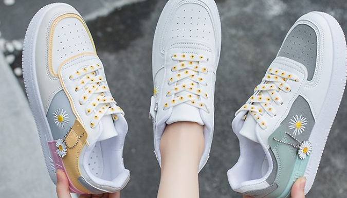 Faux Leather Daisy Detail Chunky Trainers - 3 Colours & 4 Sizes Faux Leather Daisy Detail Chunky Trainers - 3 Colours & 4 Sizes