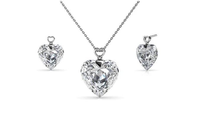 Cubic Zirconia Heart Pendant & Earrings Set - 1, 2 or 3-Pack