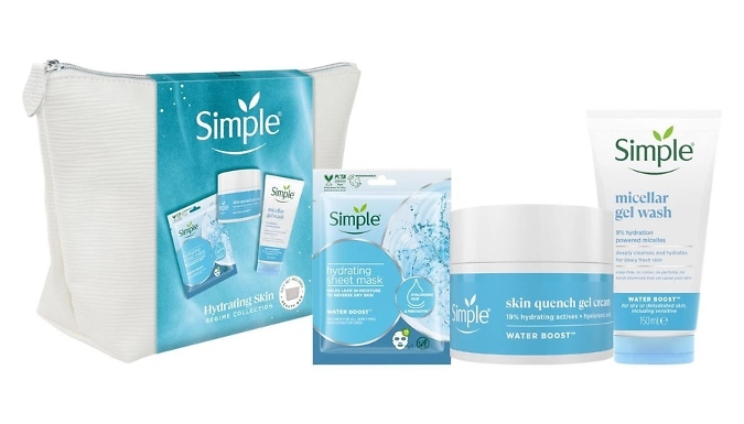 1-4 Simple Hydrating Skin Regime Gift Sets - Sheet Mask, Gel Wash & Quench Cream Trio