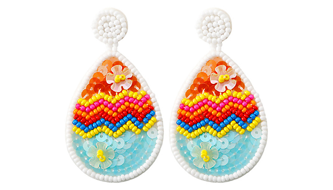 Women's Beaded Boho Dangle Egg Earrings