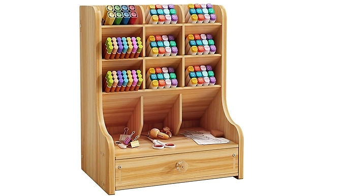 Wooden Pen Organiser with Drawer - 3 Colours