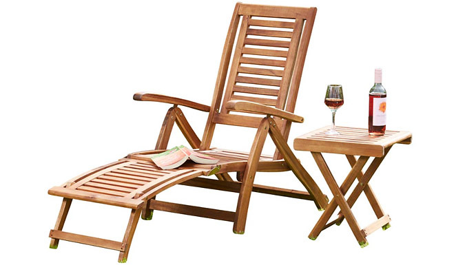 Garden Acacia Folding Steamer Deck Chair or Side Table - 1 or 2